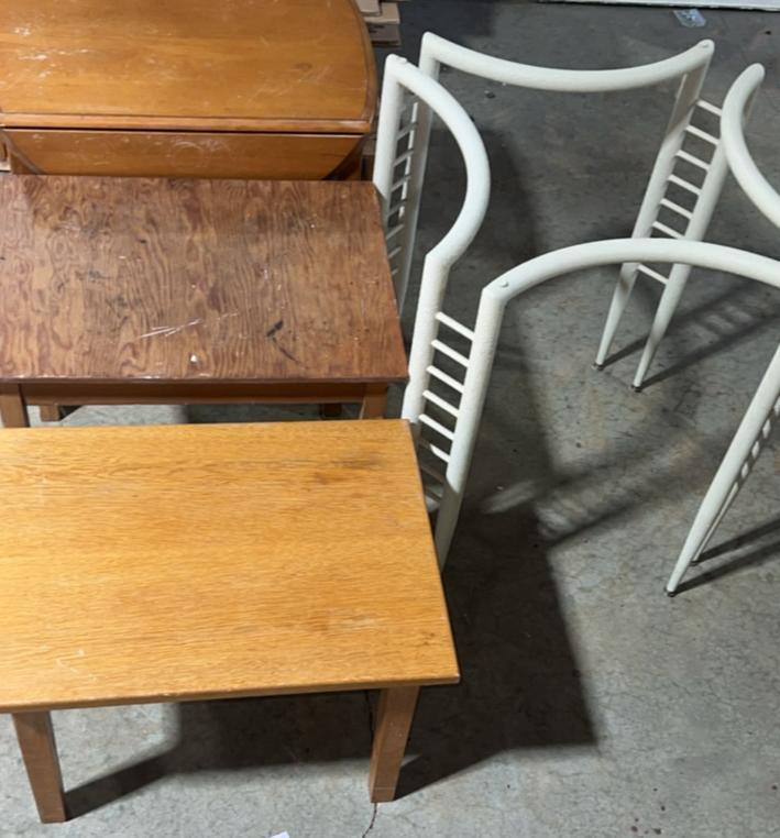 Wooden Side Tables & White Metal Table