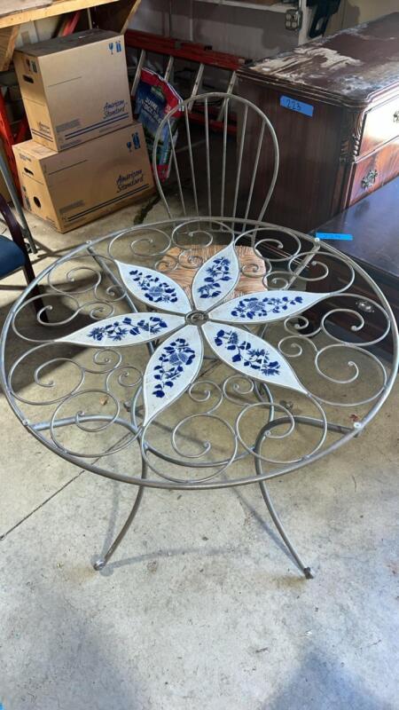 Wrought Iron & Ceramic Mosaic Bistro Table w/ Chair