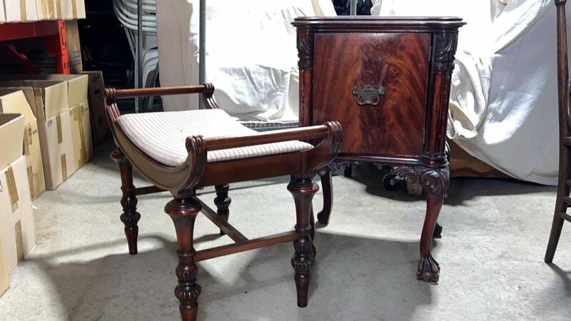 Vintage Saddle Bench & Wooden Nightstand