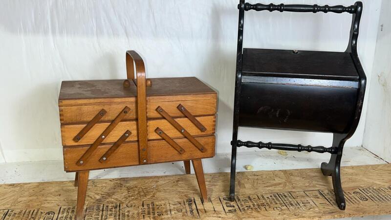 Vintage Accordian Style Sewing Box & Sewing Cabinet