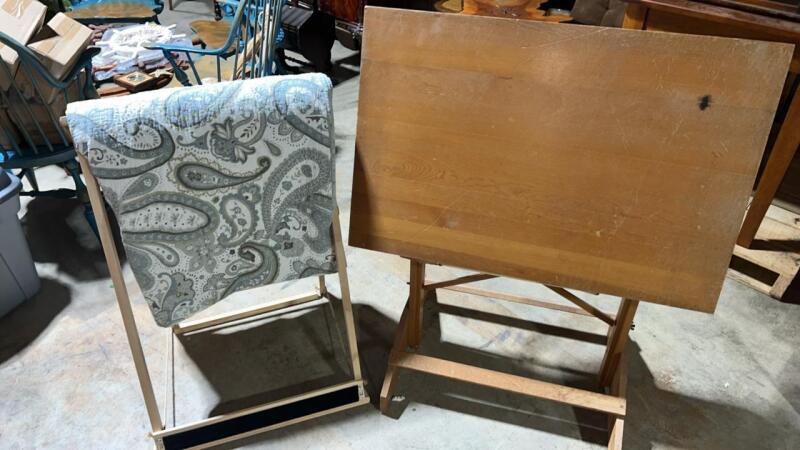 Wooden Drafting Table & Blanket Rack w/ Quilt