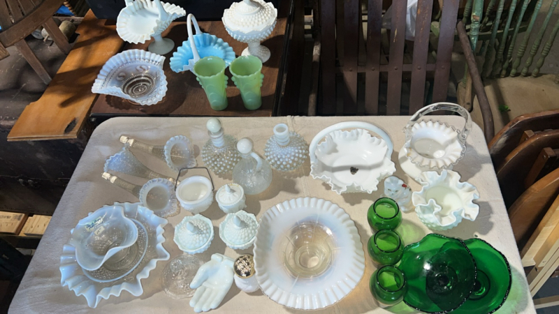 Milk Glass, Opalescent Glass & Green Glass