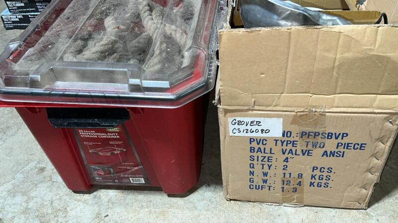 Husky Storage Container w/ Contents & PVC Ball Valves (2)