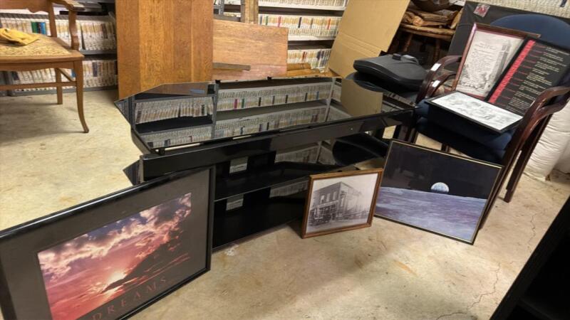 Tv Stand, Office Chairs, and Art