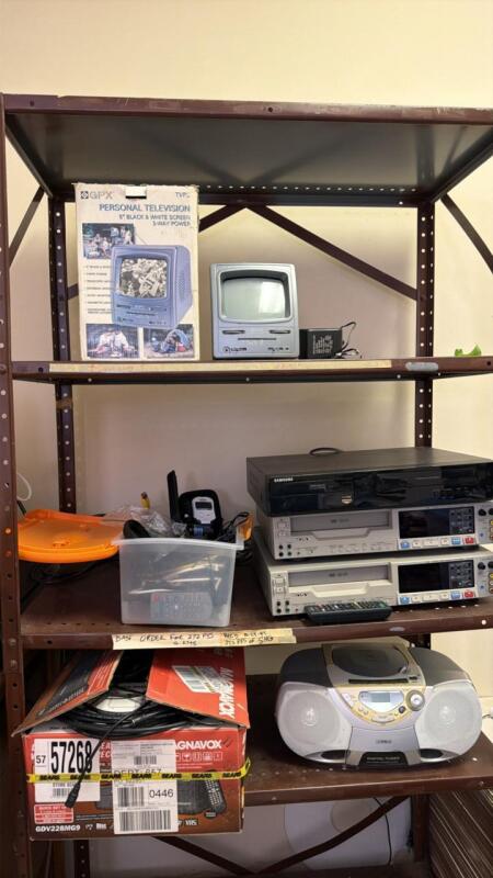 Contents on Shelf, TV, Sony and Samsung VHS, Cables and Shelf