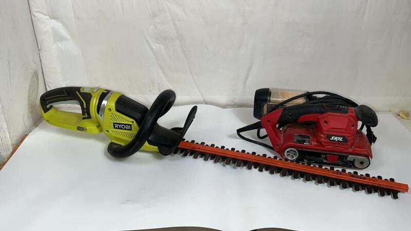 Ryobi Cordless Hedge Trimmer & Skil Corded Belt Sander
