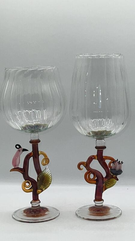 Hand Blown Sculptural Glass Goblets (2)