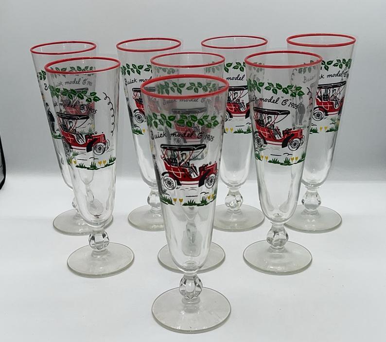 Libbey 1905 Buick Model C Pilsner Glasses (8)