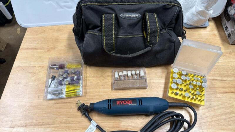 Ryobi detail, carver Dremel bits and tool bag