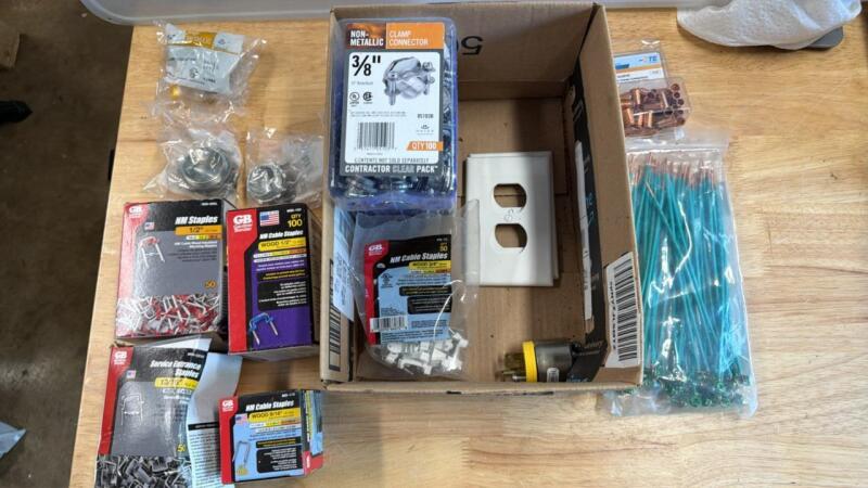 Miscellaneous box of staples and connectors