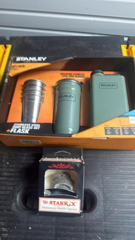 Stanley gift package stainless steel shot glasses set with Flask, and bottle opener