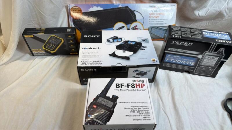 Radiation detector, solar battery charger, DVD recorder handheld radio transceiver