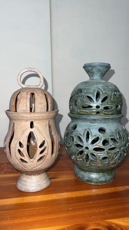 Decorative Cut-Out Ceramic Lanterns (2)