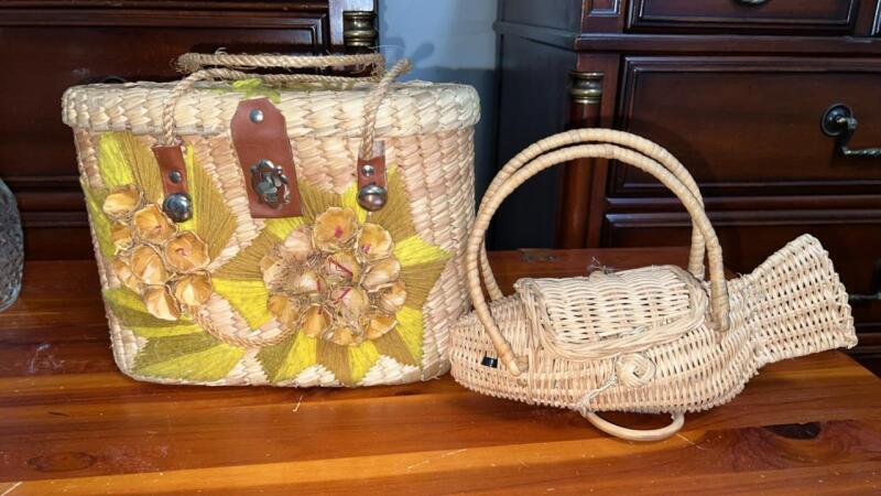 Woven Straw Handbag & Wicker Fish Handbag