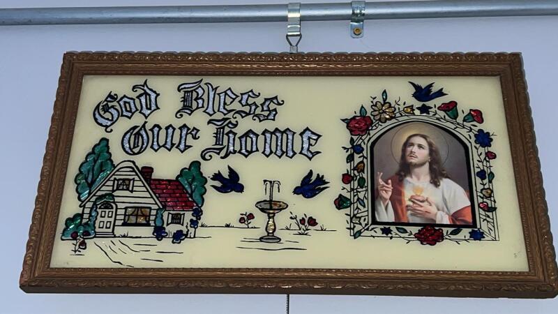 "God Bless Our Home" Reverse-Painted Glass Plaque