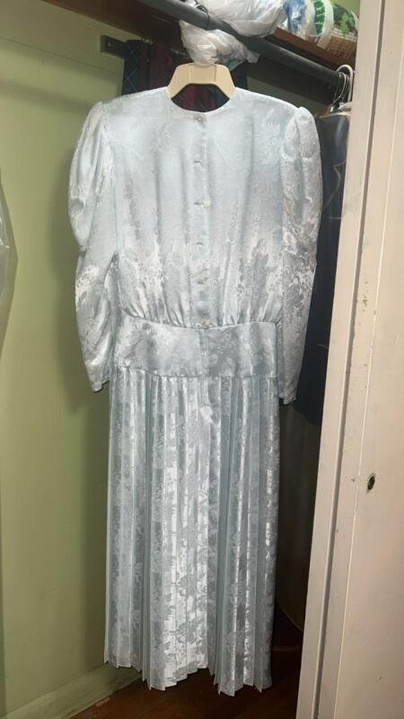 Vintage Scott McClintock Light Blue Floral Satin Dress