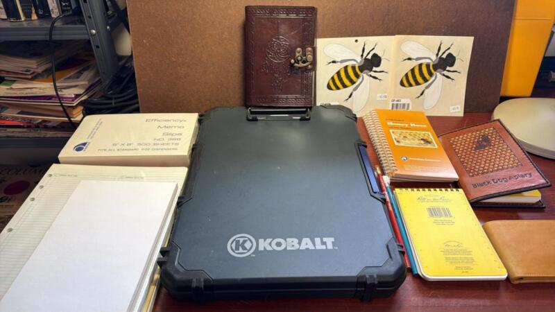 Kobalt storage clipboard, AP notebook, journal memo, slips paper