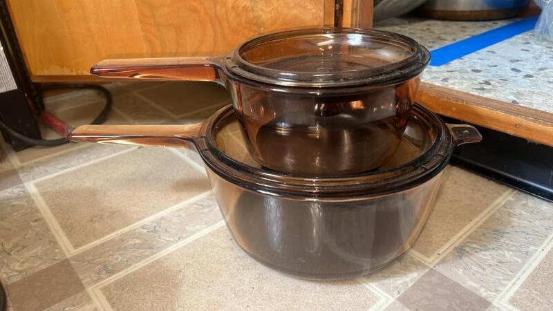 Vintage Visions by Corning Amber Glass Pots (2)