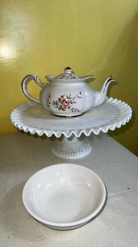 Milk Glass & China Tea Pot