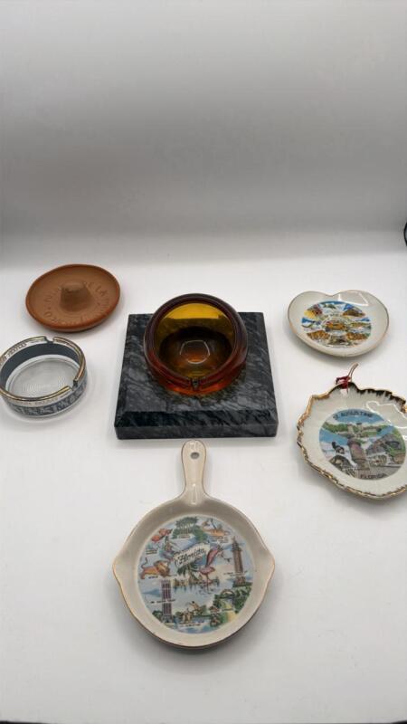 Amber glass and Stone ashtray and miscellaneous trays