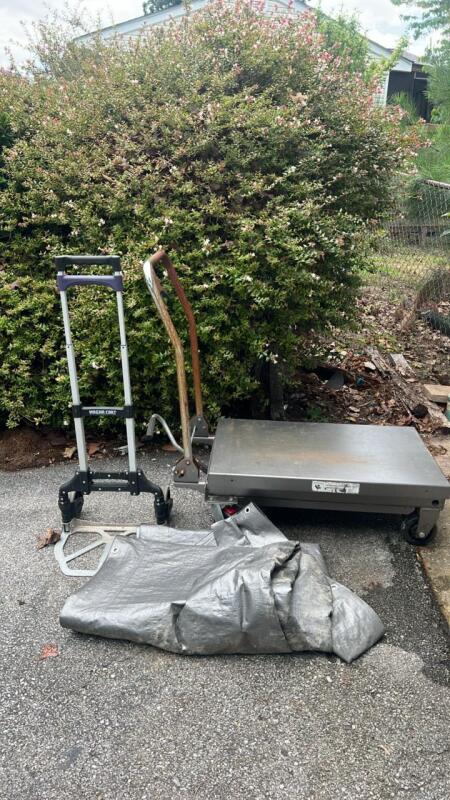 Hydraulic Scissor Lift Table, Luggage Dolly & Tarp