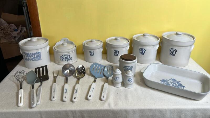 Pfaltzgraff Yorktowne Stoneware Cannisters, Crocks, Utensils & Dish