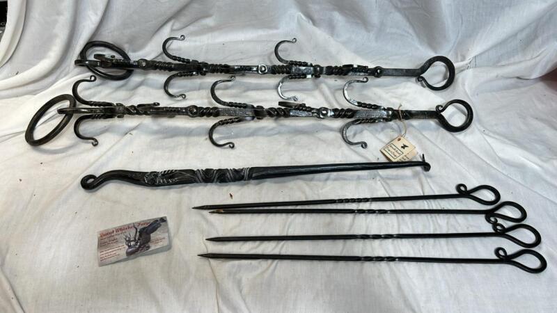 Hand-forged wrought iron fireplace tool set