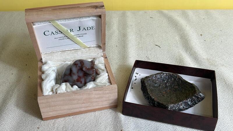 Sunset Agate Hand Carved Bear & Meteorite piece