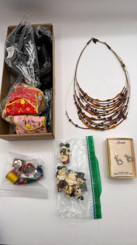 Beaded necklace jewelry pouches button covers pearl earrings